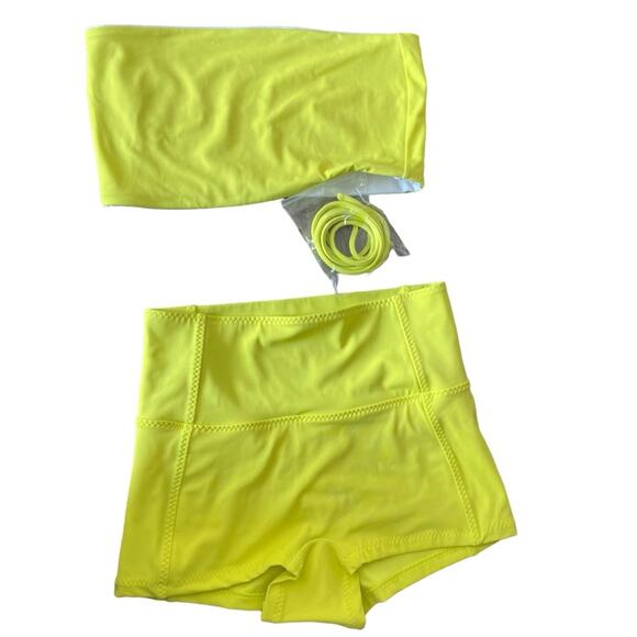 Fabletics NWTs Bandeau Top Shaping Bottoms Swim Suit Bikini Set Sour Lemon Small - Picture 2 of 8